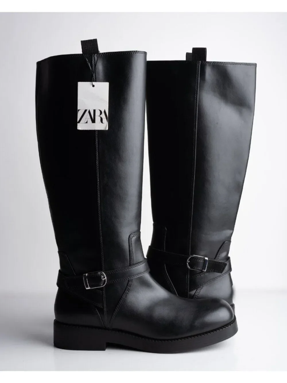 Zara Womens Riding Boots faux leather knee high Black US 10 EU 41 NWD 1012/410